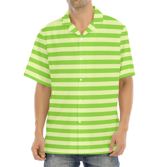 Green Striped Pattern Print Aloha Shirt