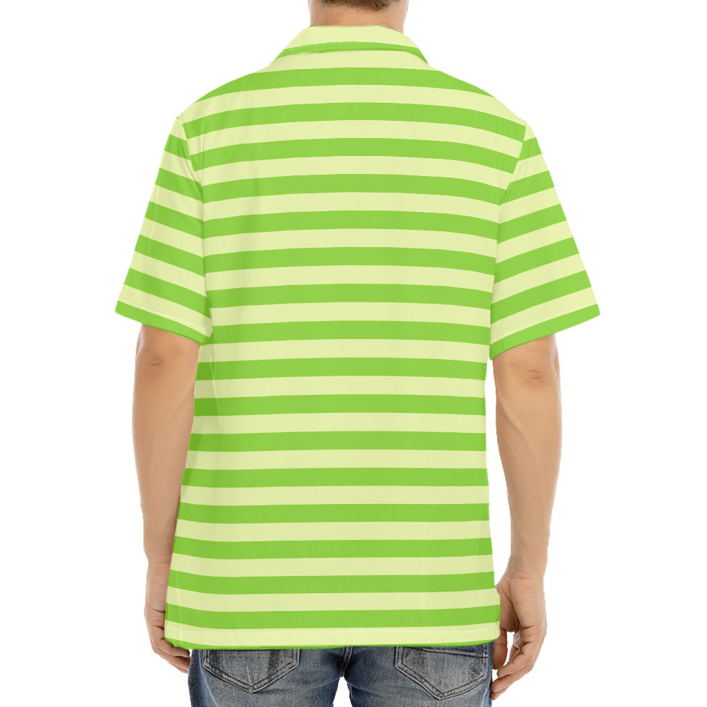 Green Striped Pattern Print Aloha Shirt
