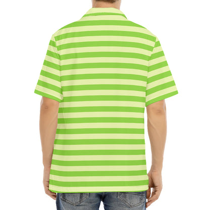 Green Striped Pattern Print Aloha Shirt