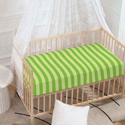 Green Striped Pattern Print Baby Crib Sheet