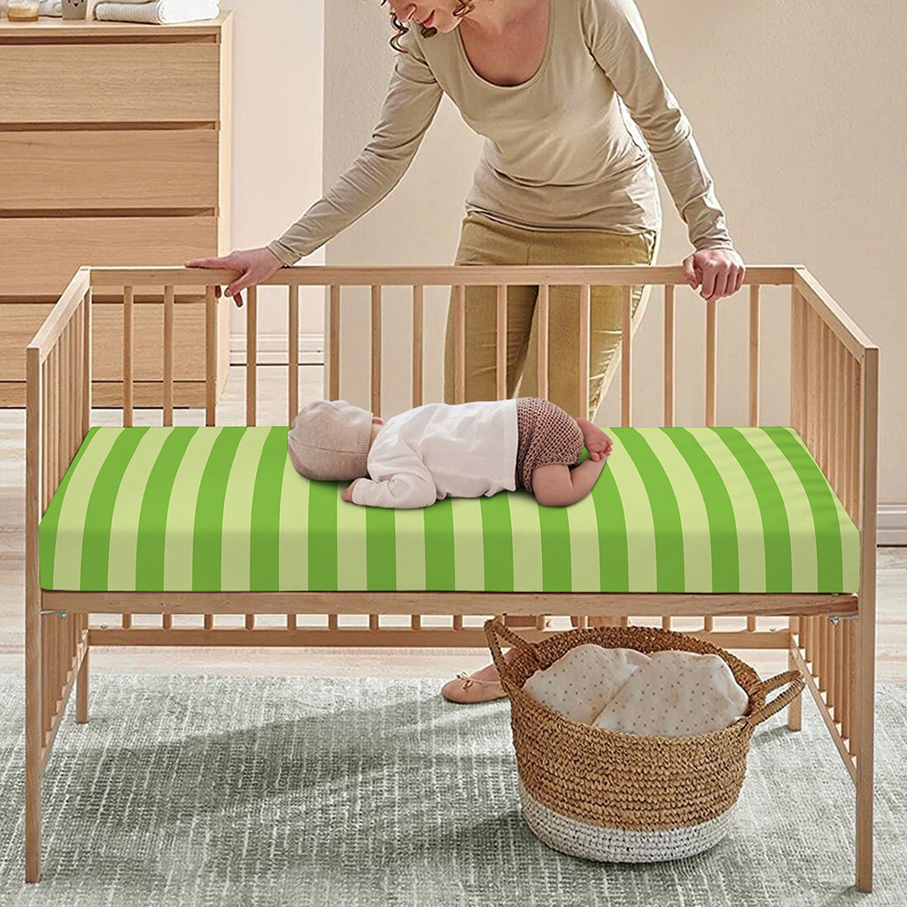 Green Striped Pattern Print Baby Crib Sheet
