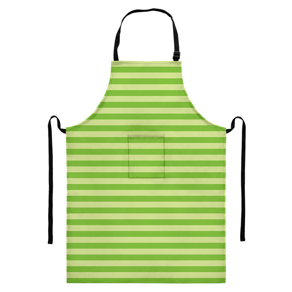Green Striped Pattern Print Bib Apron With Pocket