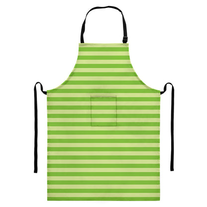 Green Striped Pattern Print Bib Apron With Pocket