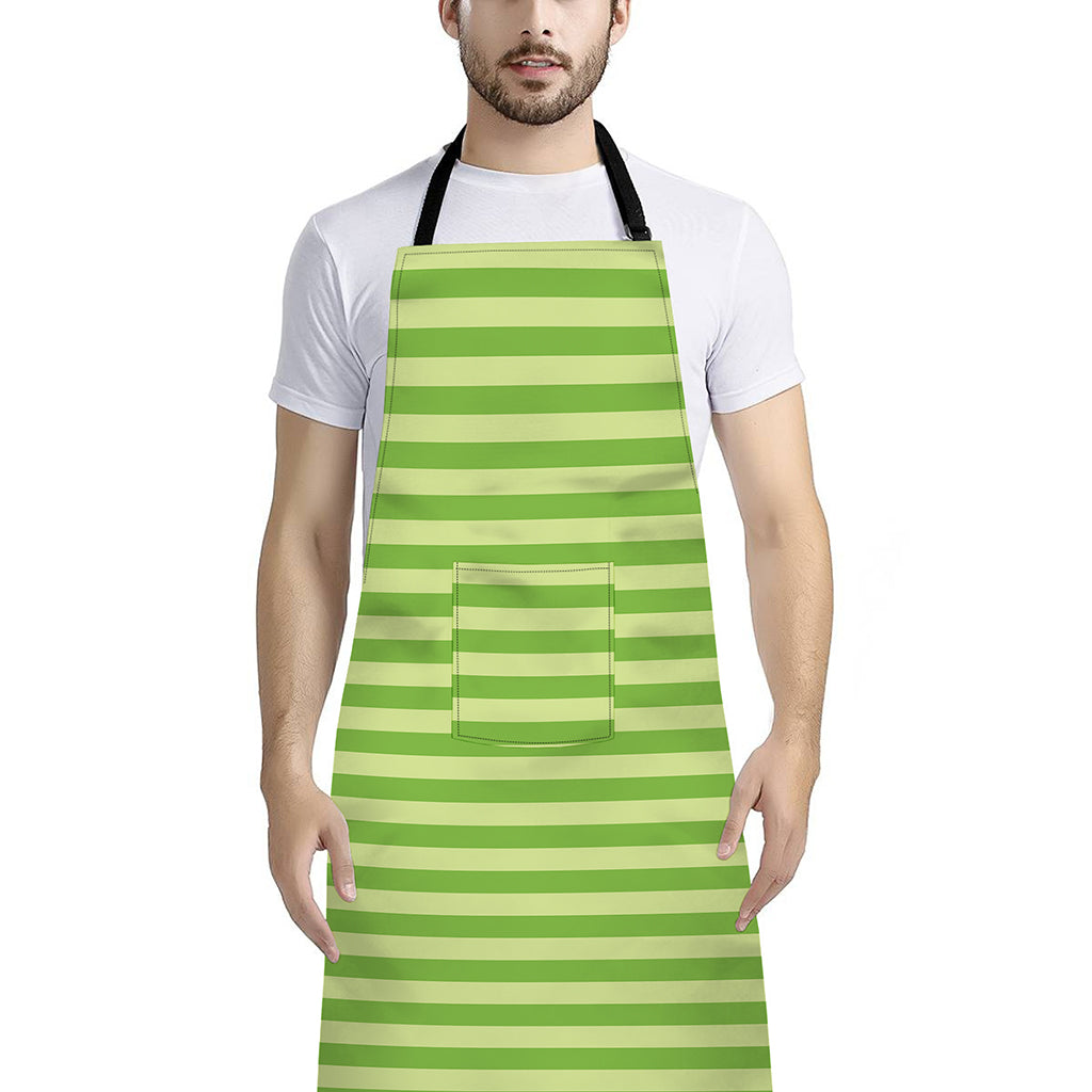 Green Striped Pattern Print Bib Apron With Pocket