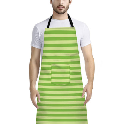 Green Striped Pattern Print Bib Apron With Pocket