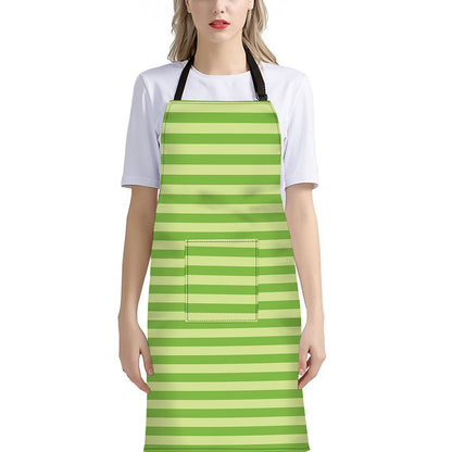 Green Striped Pattern Print Bib Apron With Pocket