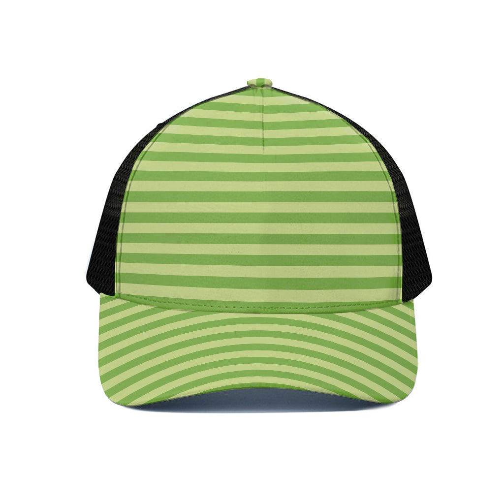 Green Striped Pattern Print Black Mesh Trucker Cap
