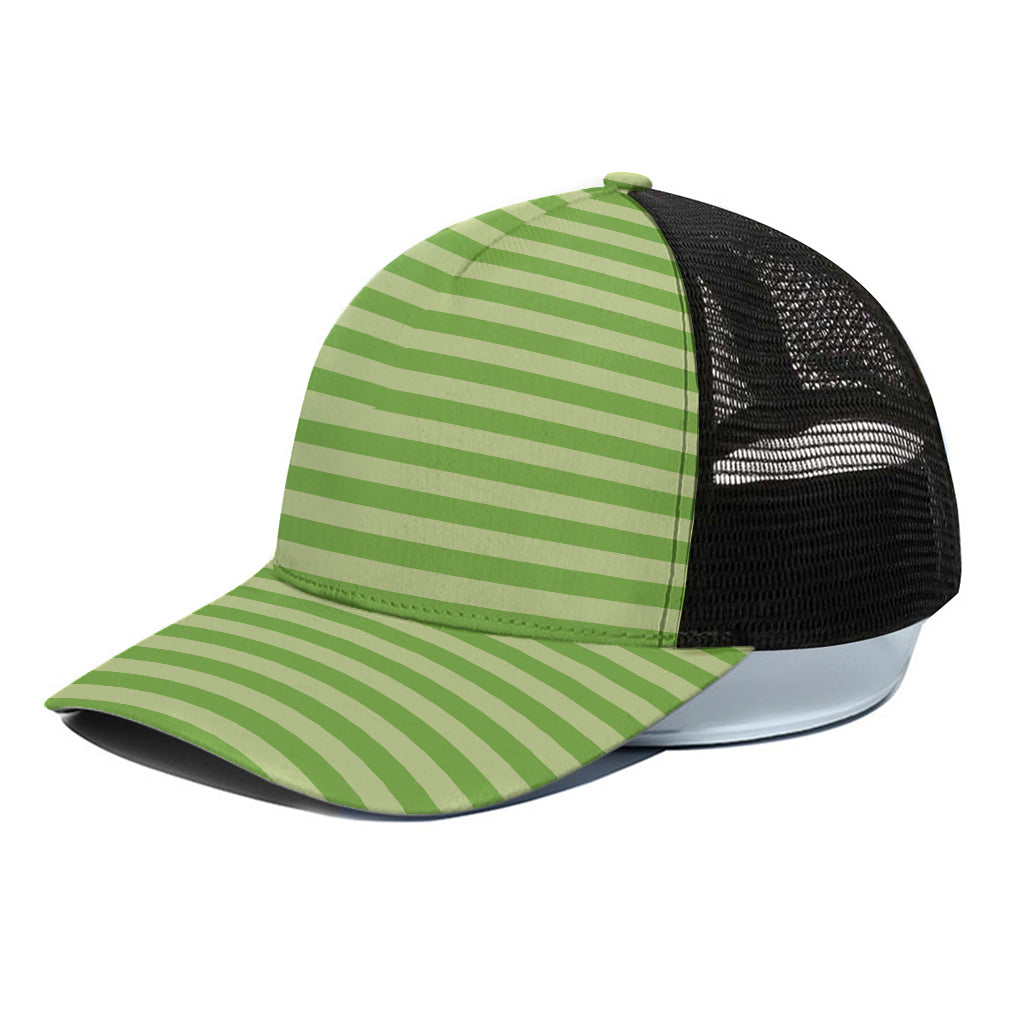 Green Striped Pattern Print Black Mesh Trucker Cap