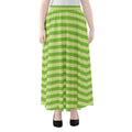 Green Striped Pattern Print Chiffon Maxi Skirt