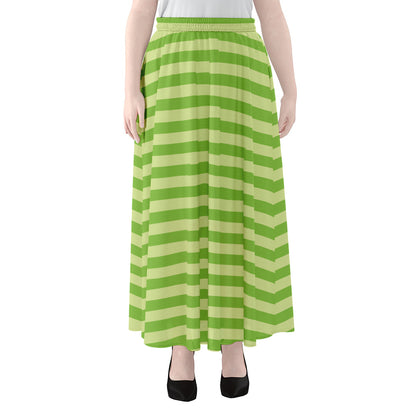 Green Striped Pattern Print Chiffon Maxi Skirt
