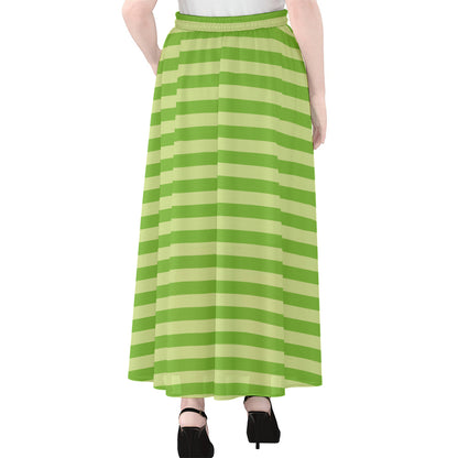 Green Striped Pattern Print Chiffon Maxi Skirt