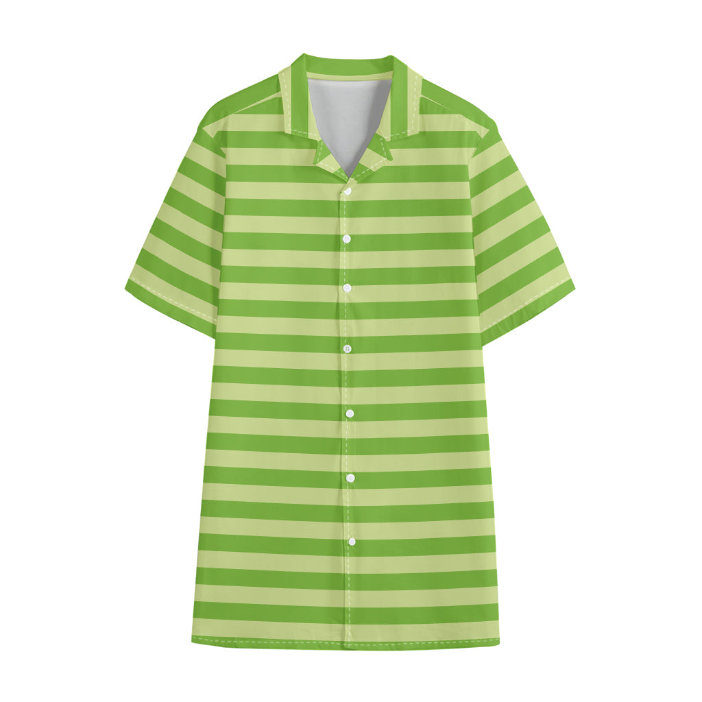 Green Striped Pattern Print Cotton Hawaiian Shirt