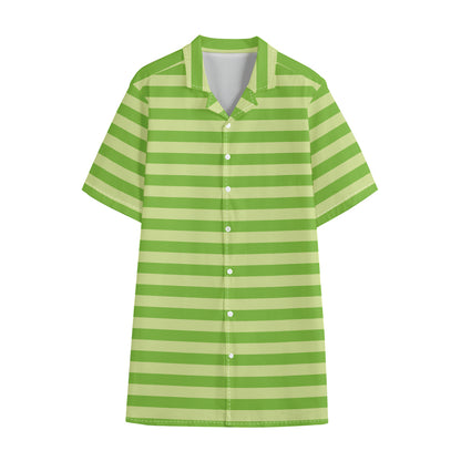 Green Striped Pattern Print Cotton Hawaiian Shirt