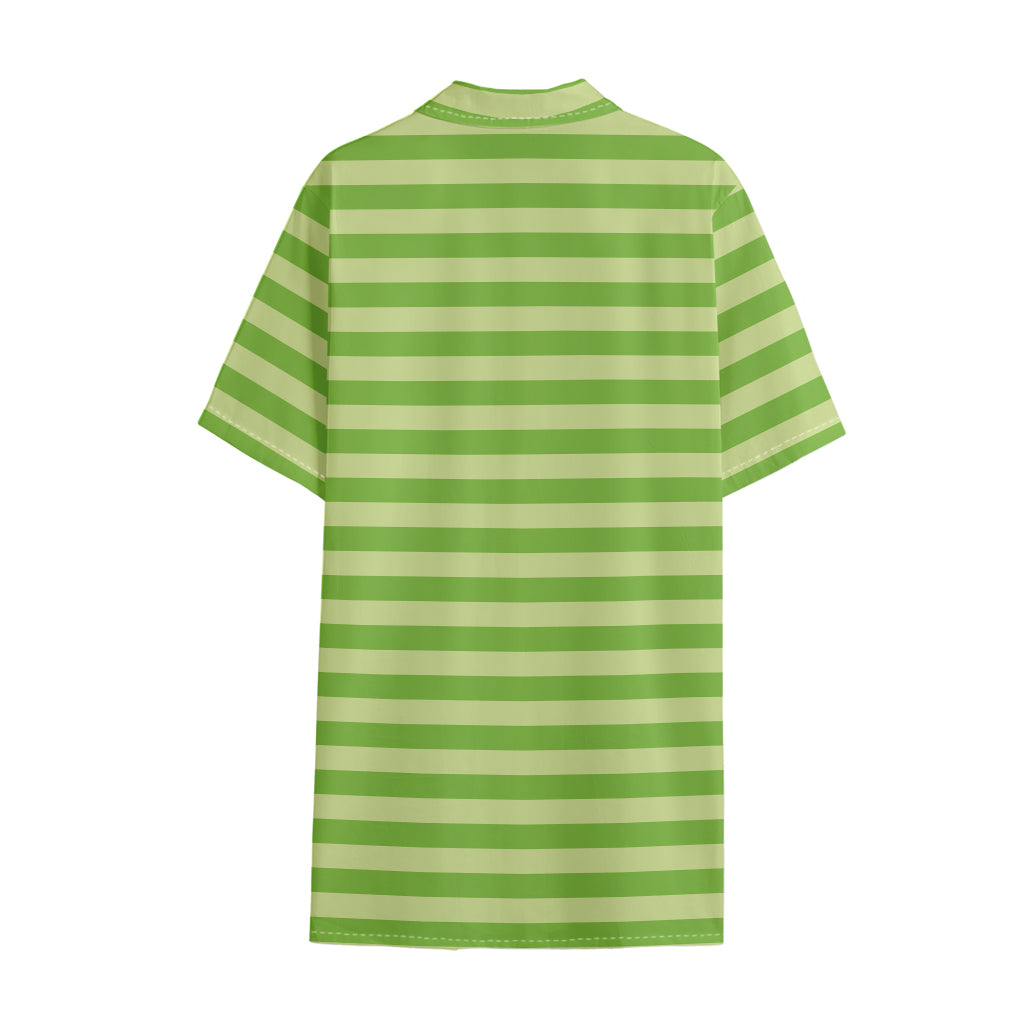 Green Striped Pattern Print Cotton Hawaiian Shirt