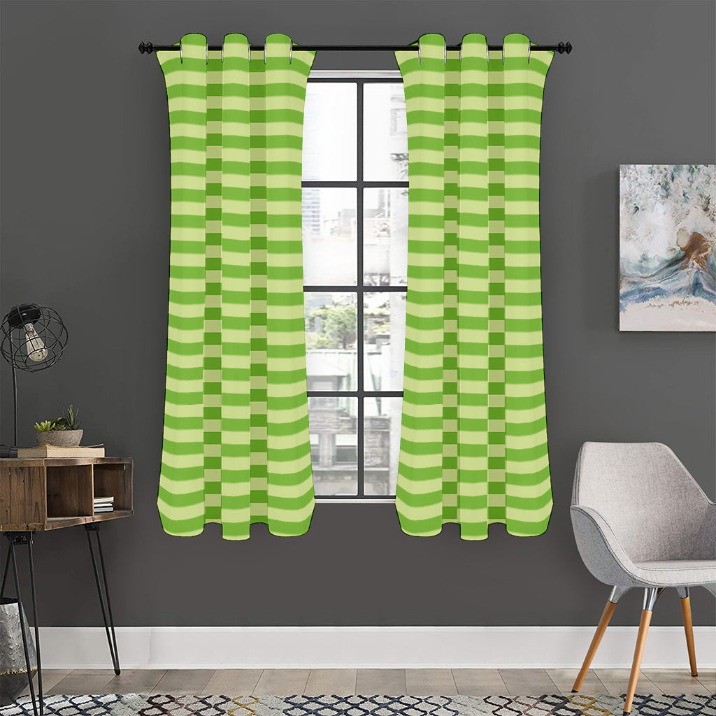 Green Striped Pattern Print Curtain