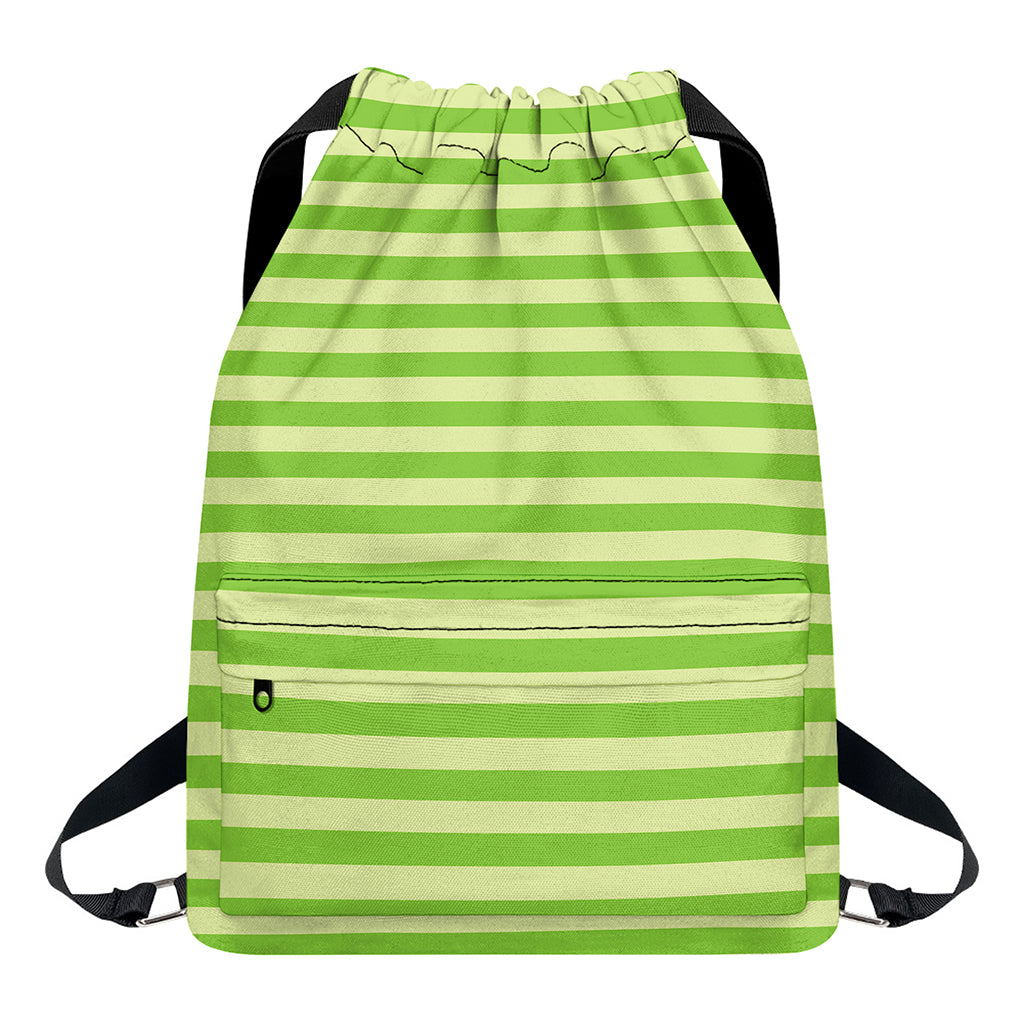 Green Striped Pattern Print Drawstring Backpack