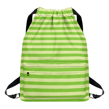 Green Striped Pattern Print Drawstring Backpack