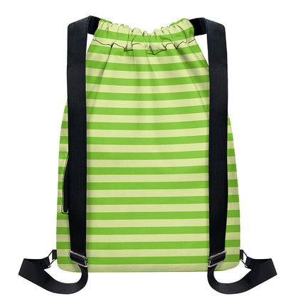 Green Striped Pattern Print Drawstring Backpack