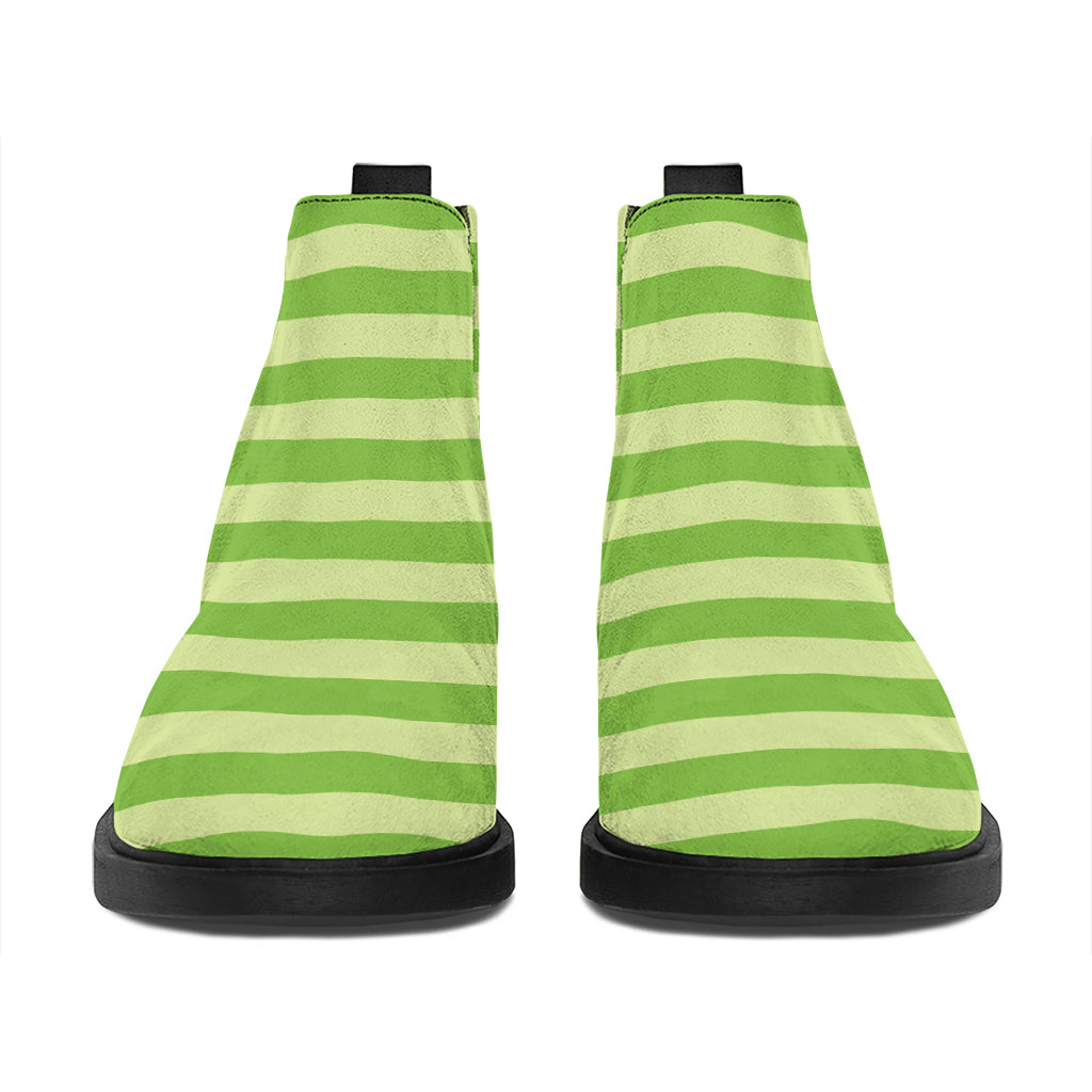 Green Striped Pattern Print Flat Ankle Boots