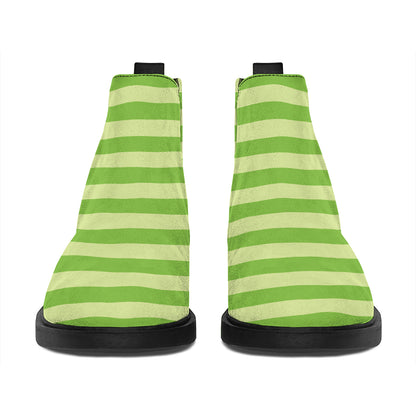 Green Striped Pattern Print Flat Ankle Boots