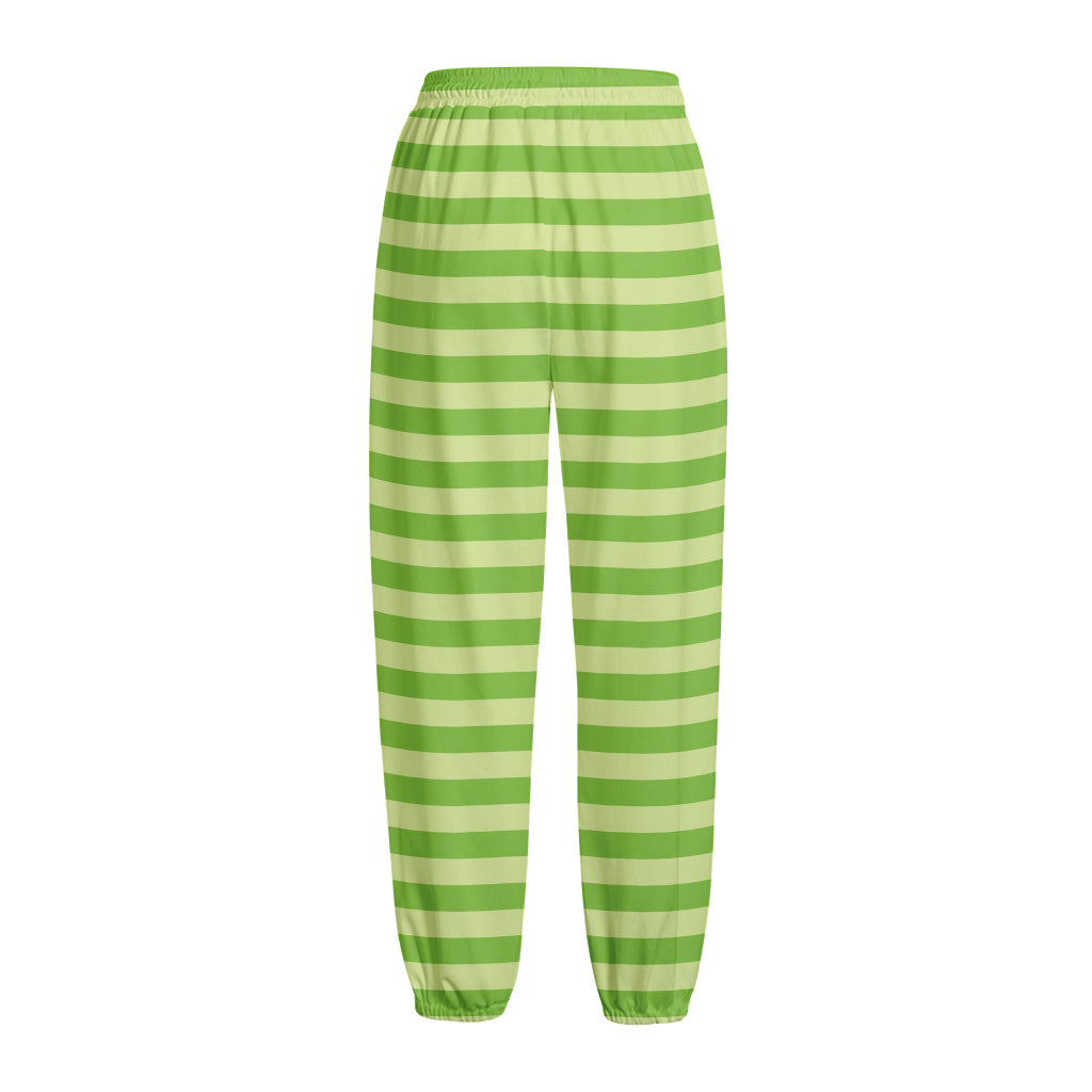 Green Striped Pattern Print Fleece Lined Knit Pants