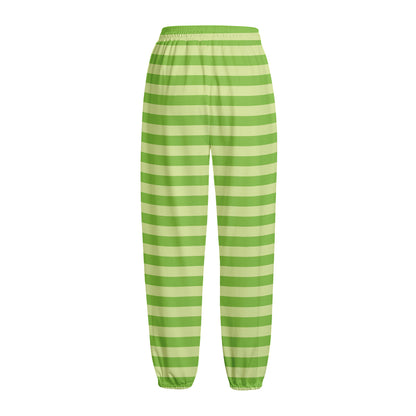 Green Striped Pattern Print Fleece Lined Knit Pants
