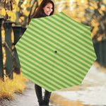 Green Striped Pattern Print Foldable Umbrella
