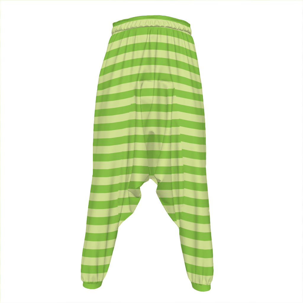 Green Striped Pattern Print Hammer Pants
