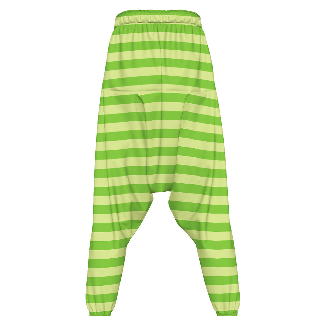 Green Striped Pattern Print Hammer Pants