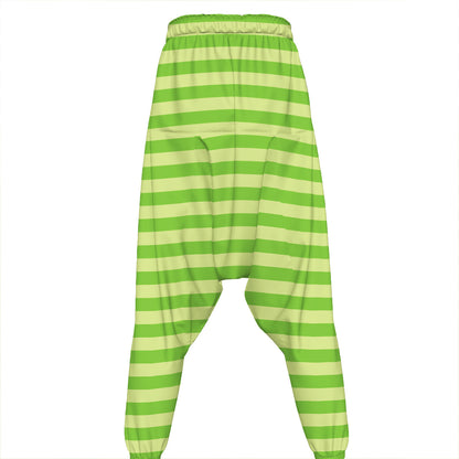 Green Striped Pattern Print Hammer Pants