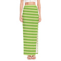Green Striped Pattern Print High Slit Maxi Skirt