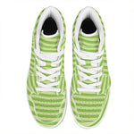 Green Striped Pattern Print High Top Leather Sneakers