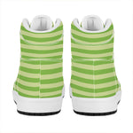 Green Striped Pattern Print High Top Leather Sneakers