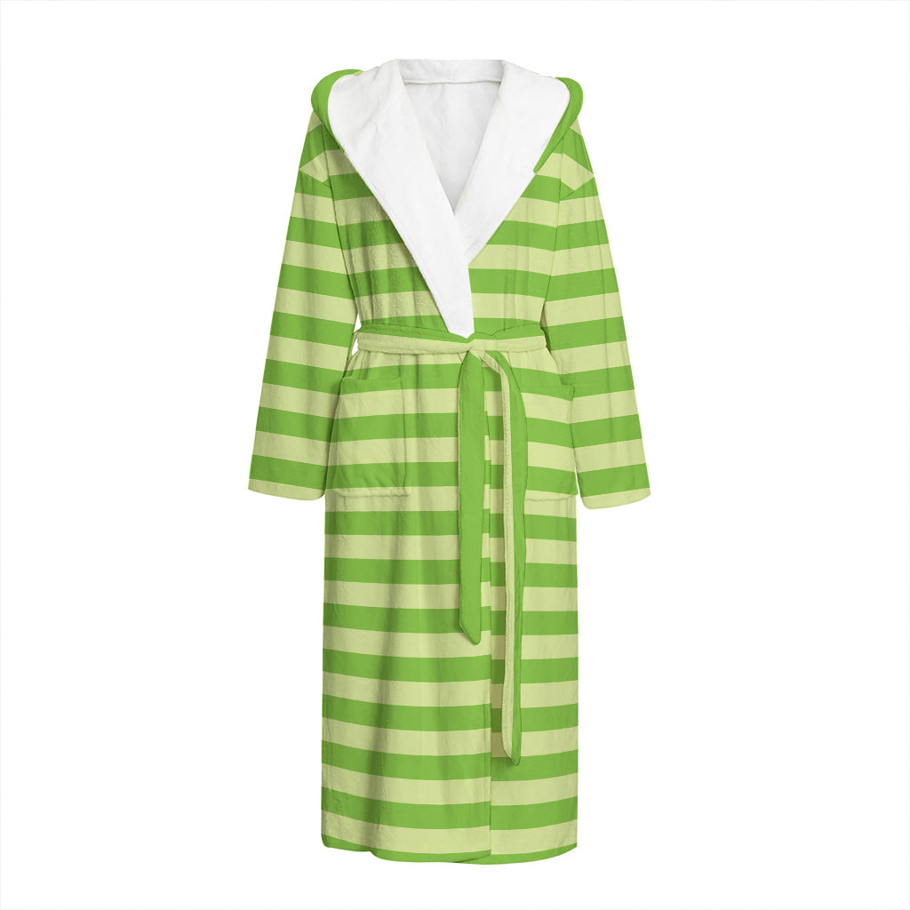 Green Striped Pattern Print Hooded Bathrobe
