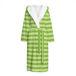 Green Striped Pattern Print Hooded Bathrobe