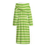 Green Striped Pattern Print Hooded Bathrobe