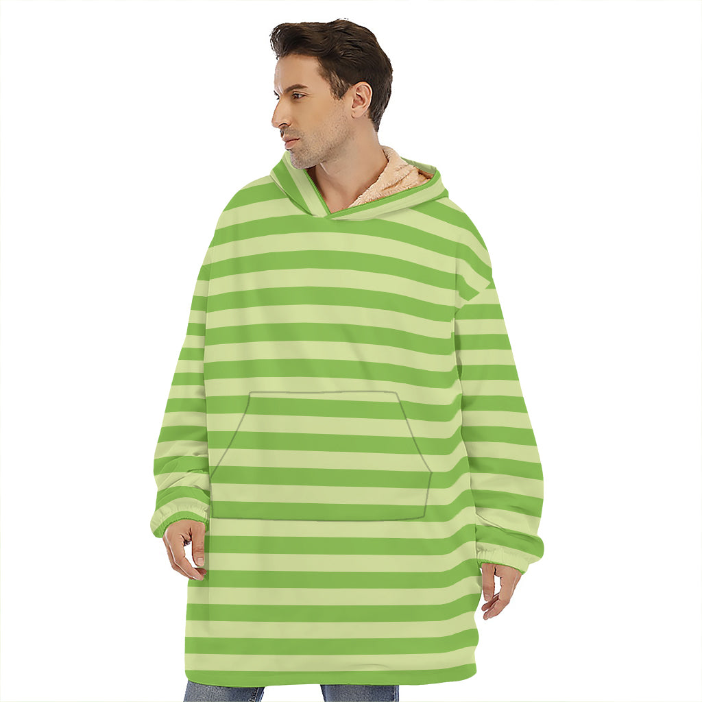 Green Striped Pattern Print Hoodie Blanket