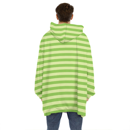 Green Striped Pattern Print Hoodie Blanket