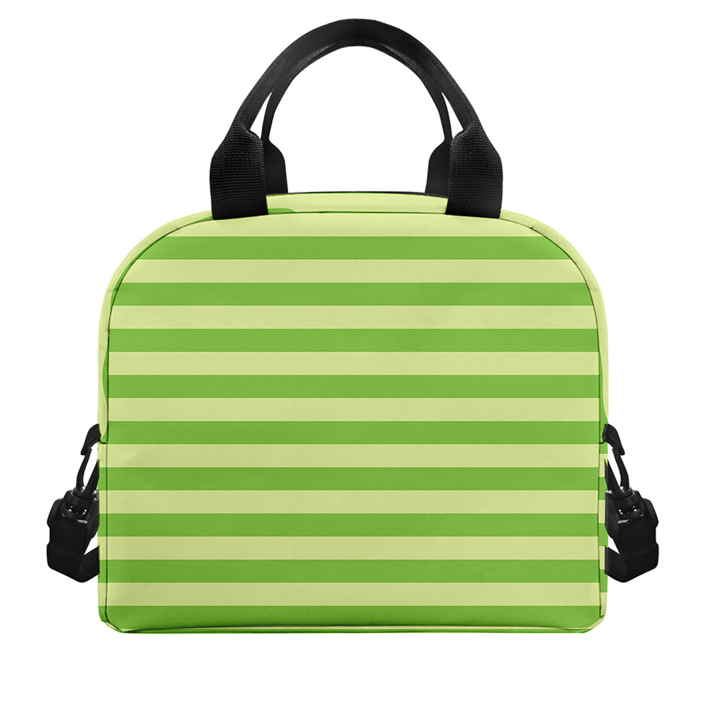 Green Striped Pattern Print Insulated Lunch Bag