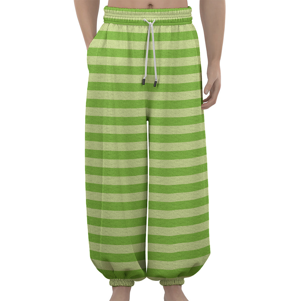 Green Striped Pattern Print Lantern Pants