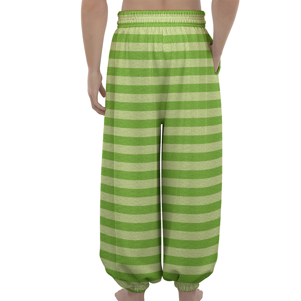 Green Striped Pattern Print Lantern Pants