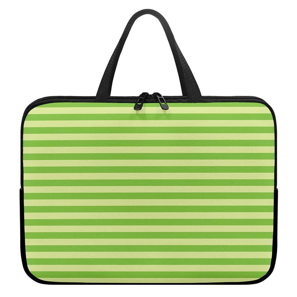 Green Striped Pattern Print Laptop Sleeve With Handle