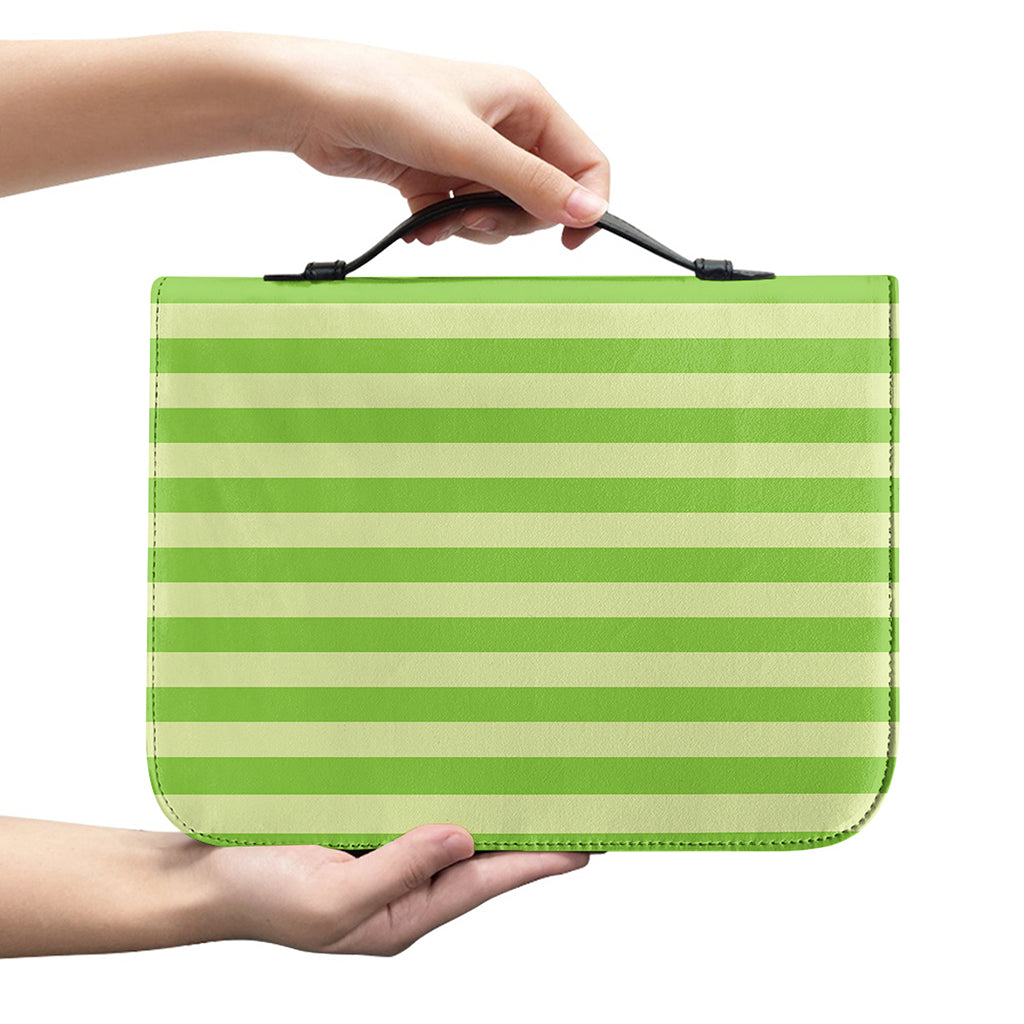 Green Striped Pattern Print Leather Bible Cover