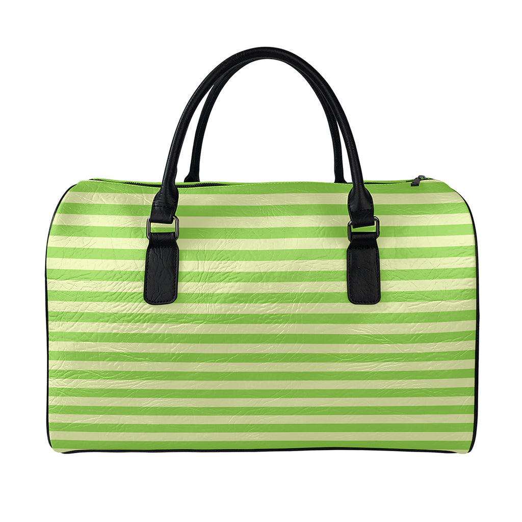 Green Striped Pattern Print Leather Duffle Bag