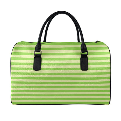 Green Striped Pattern Print Leather Duffle Bag