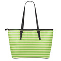 Green Striped Pattern Print Leather Tote Bag With Zipper