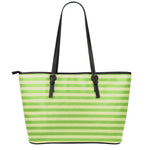 Green Striped Pattern Print Leather Tote Bag