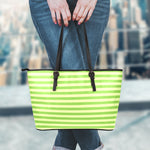 Green Striped Pattern Print Leather Tote Bag