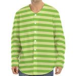 Green Striped Pattern Print Long Sleeve Baseball Jersey