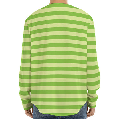Green Striped Pattern Print Long Sleeve Baseball Jersey